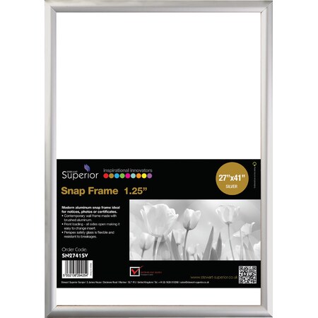 Seco Poster Snap Frame, 27" x 41", Silver SN2741-SV